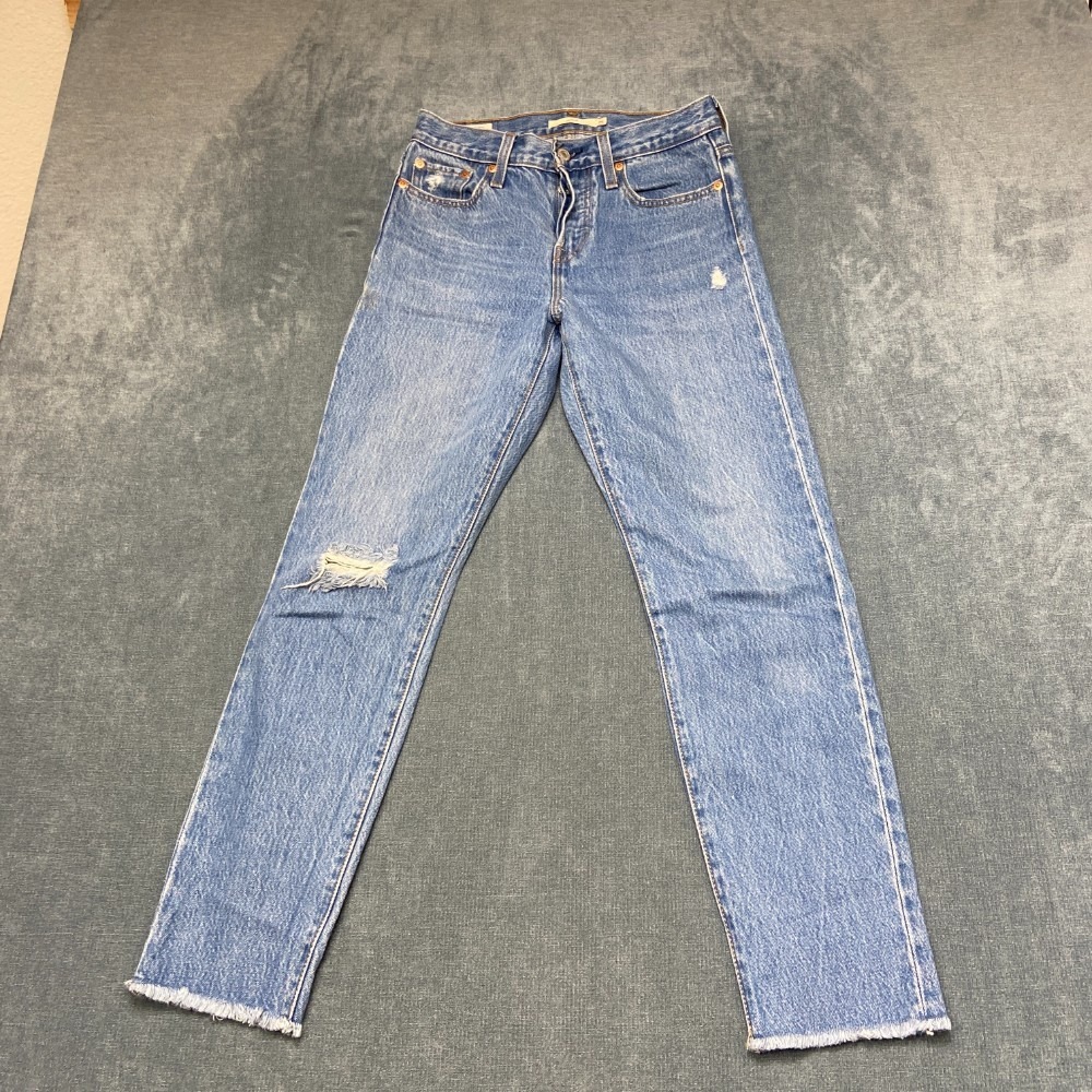 Levi's Premium Wedgie Jeans Womens 25 Blue Denim Logo Distressed Straight Leg